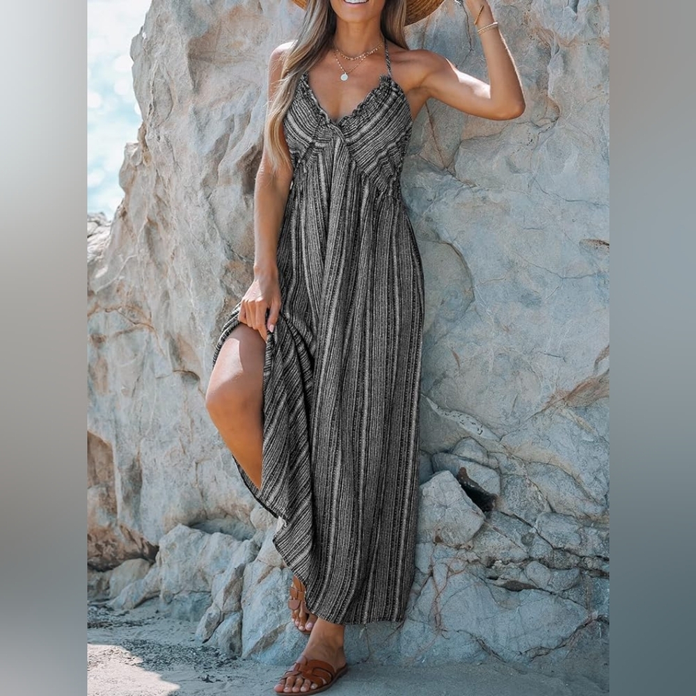 Cupshe Dress Backless Halter Maxi Dress